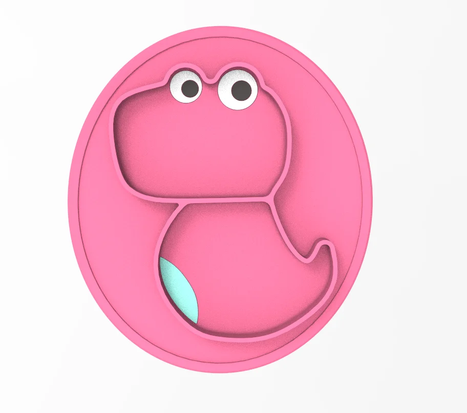 

Amazon Hot Sale Kid Non-slip Feeding Bowl Rubber Plates cute dinosaur Silicone Baby Food Plate, Pink