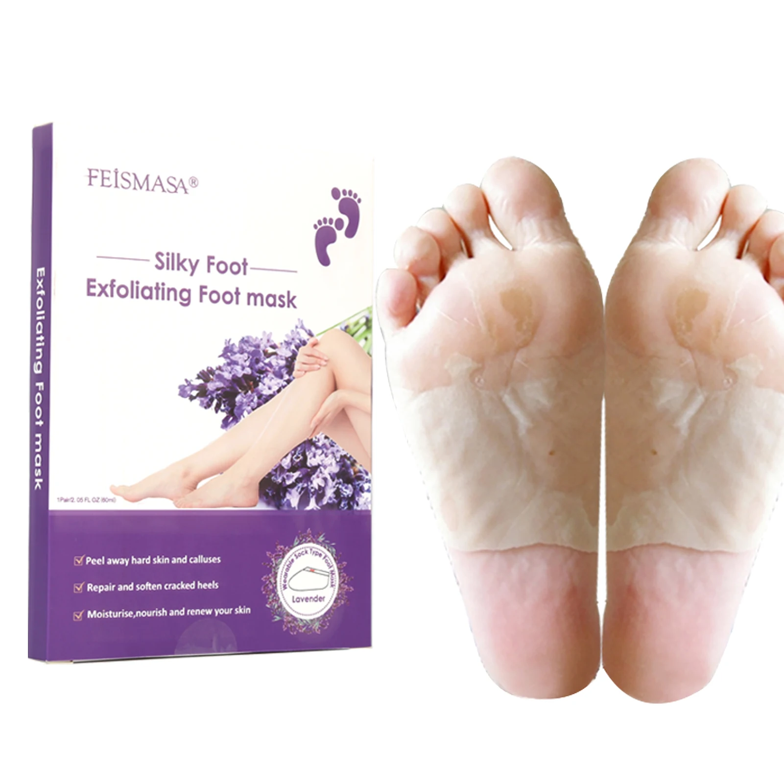 

Wholesale OEM remove dead skin natural lavender nourishing exfoliating foot peeling mask, Transparent