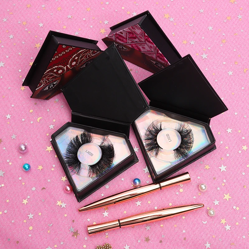 

wholesale custom eyelash packaging fashion lady 3d 25mm mink lashes, Black