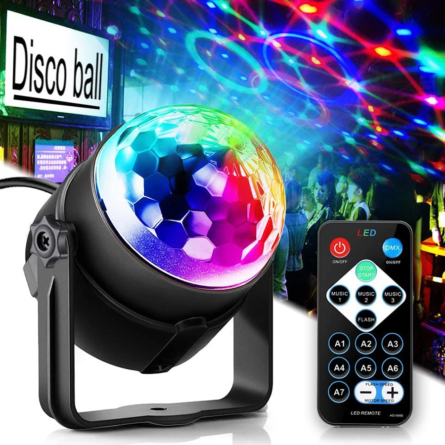 

Remote Control Voice Controlled LED RGB Party Light Crystal Magic Ball Disco Light Stage Lights