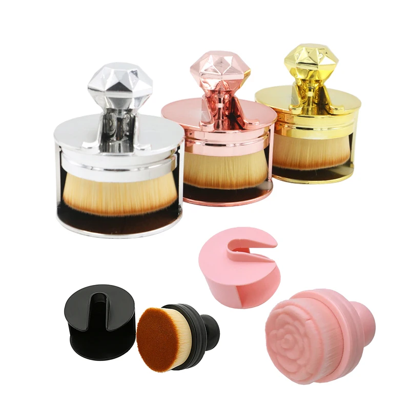 

Custom Portable Single Push-Pull Flower Cosmetic Brush Foundation Powder Blush Stamp Make up Brush With Box Holder, 5colors