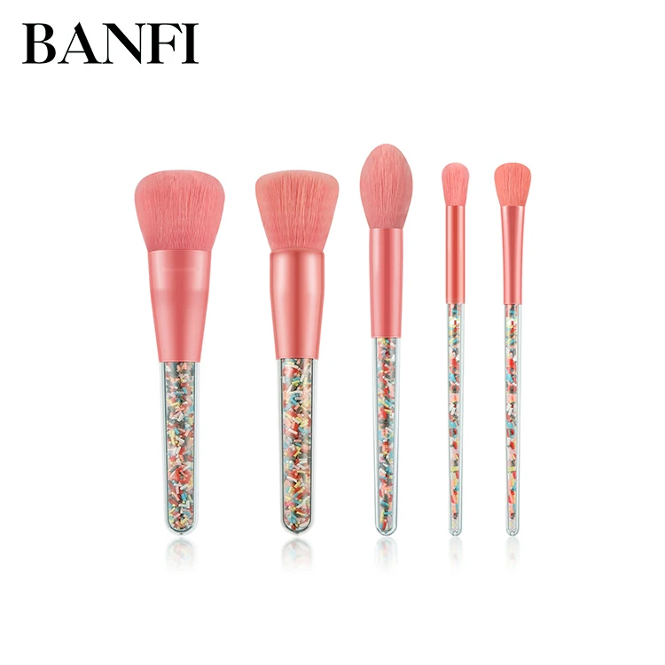 

New Colorful Plastic Particle Transparent Handle 5 piece Candy Makeup Brush Set