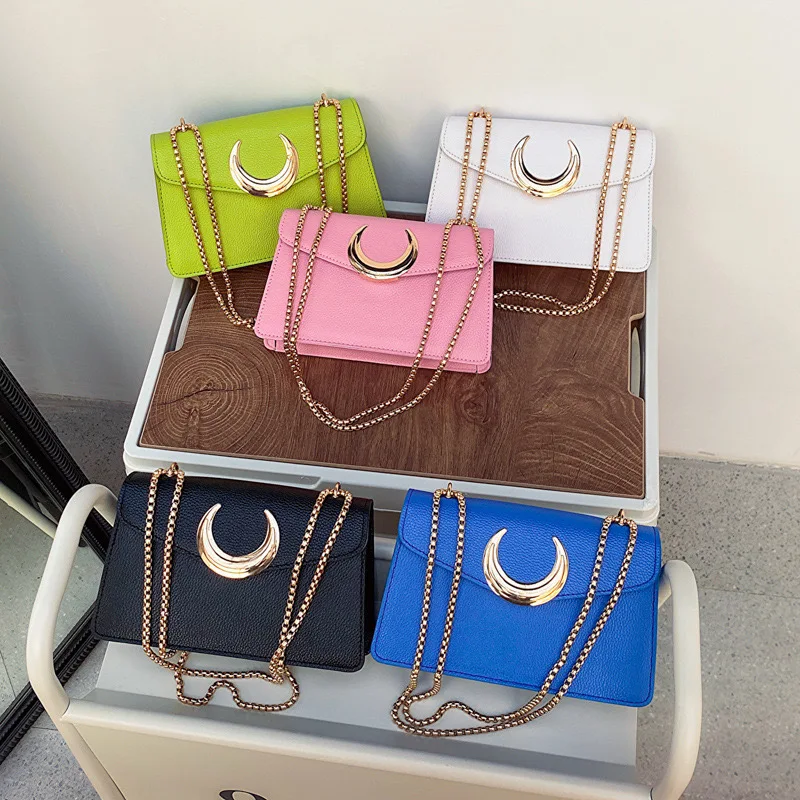 

New Fashion Girls PU Leather Crescent Moon Handbags Ladies Square Shoulder Sling Bags For Women Crossbody Sale