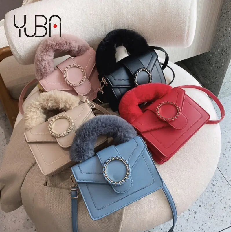 

Autumn Winter furry handle square bags women handbags ladies hand bag luxury purses and handbags for women