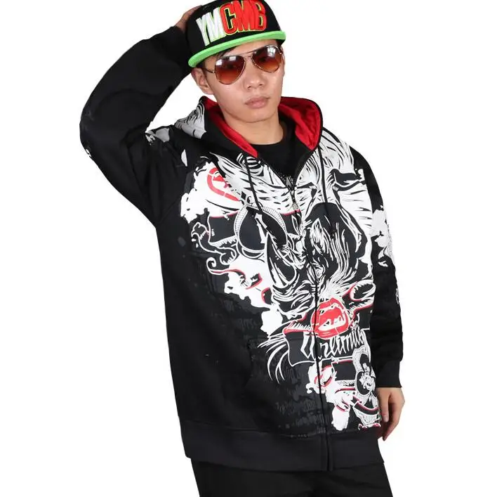 

mens fleece hip hop cotton streetwear AOP hoodie zip up