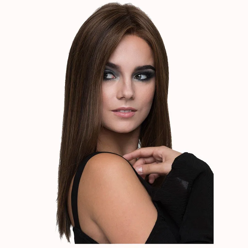 

KnowU Best Seller Brown Straight Remy Synthetic Hair Wig with Highlight and Soft Mesher Aligned Frontal Hair Wigs Wholesale