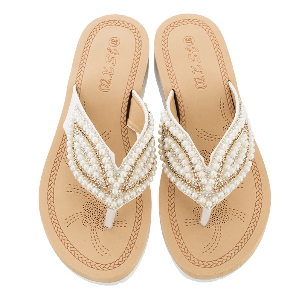 

S587 pearl leaf accessories Large size sandals slippers