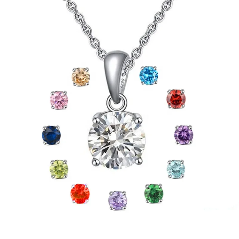 

Real 925 Sterling Silver Pendant Necklace amulet magical Lucky Birthstone Cubic Zircons Pendants Fashion Girl Women Jewelry