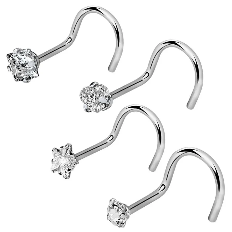 

Wholesale Stainless Steel L-Shape Nose Ring hoop Fashion Diamond Nose Stud Nasal Piercing Jewelry