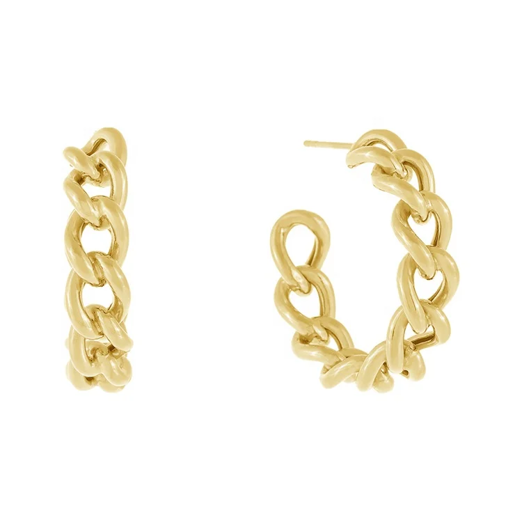 

Minimalist Trendy 18k Gold Plated Stainless Steel Gold Stud Chain Earrings Hypoallergenic Women Cuban Chain Hoop earrings, Silver, gold, rose gold and black