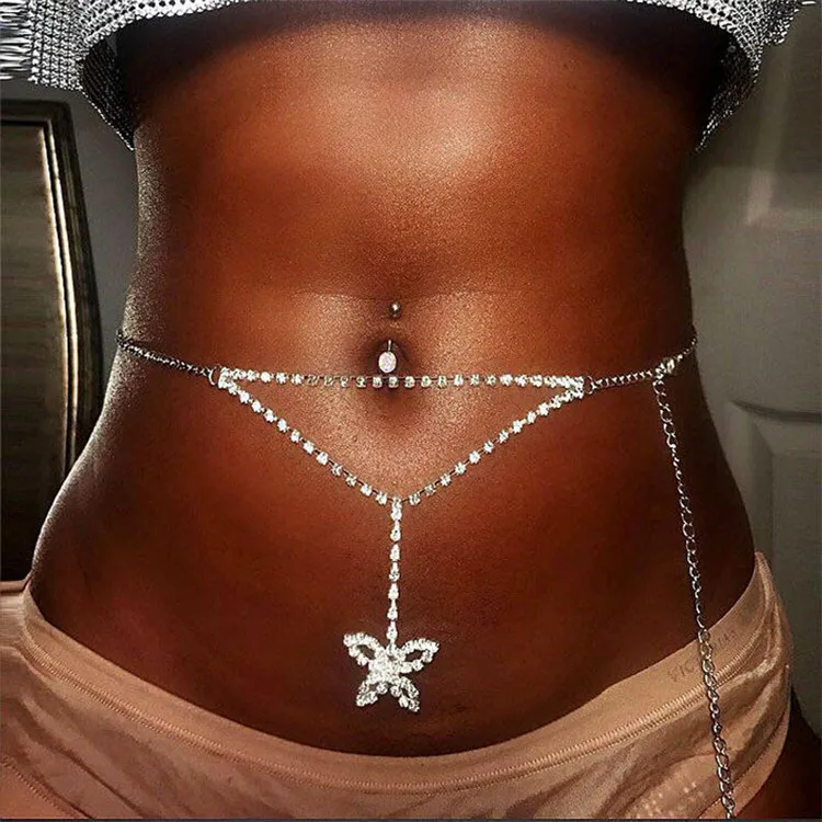 

Crystal Rhinestone Women Sexy Belly Waist Body Chain Bikini Butterfly Waist Chain For Beach