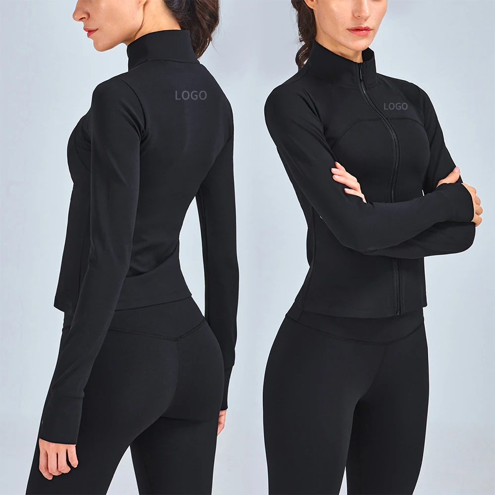 

WT1328 Lulu Yoga Long Sleeve Jackets Turtleneck Jacket With Front Zipper Lightweight Fitness Top