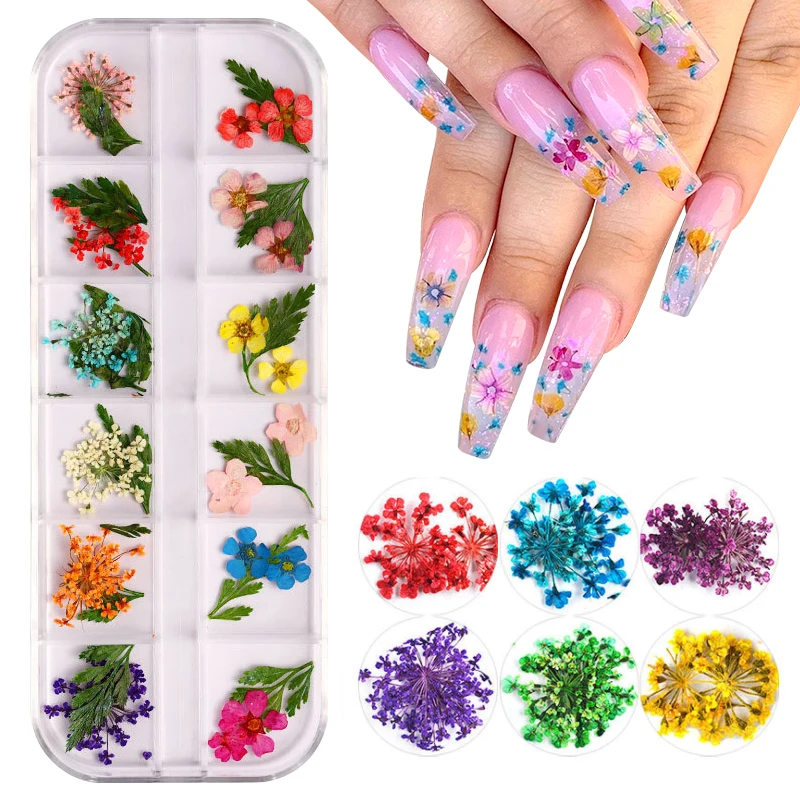 

Dried Flowers Nail Art Decorations Mixed Natural Floral Leaf Plants Sticker Decals DIY Manicure Design UV Gel Accessories