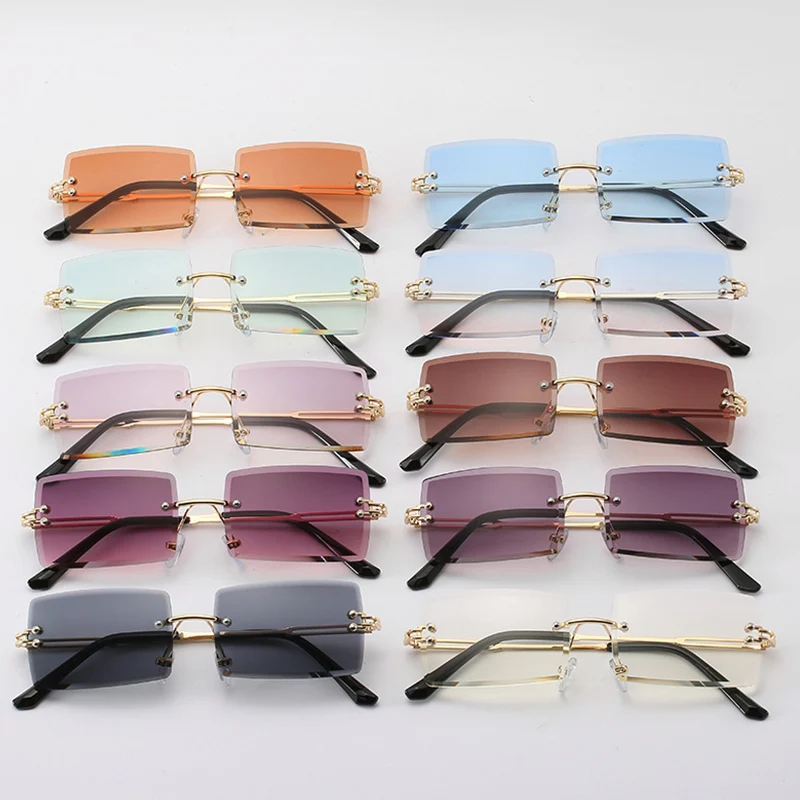 

YJ10142 2021 Trendy Wholesale Rimless Women Square Frames Mirror Shades Sun Glasses Sunglasses, 17 colors