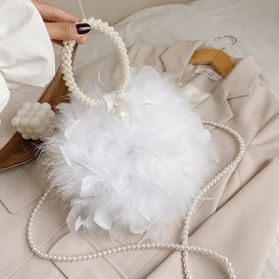 

New 2020 Ostrich Feather girls beaded clutches women wedding party Evening Bags ladies clutch money purse bag