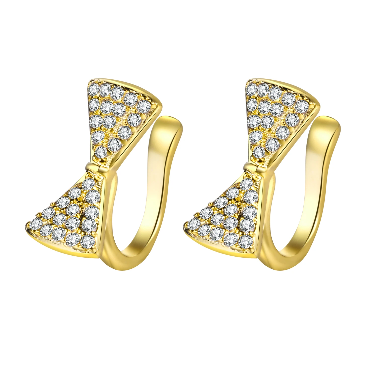 

Fashionable and beautiful bow earrings with 18K gold plated zircon ear clips bridal earrings designed for women, Gold color