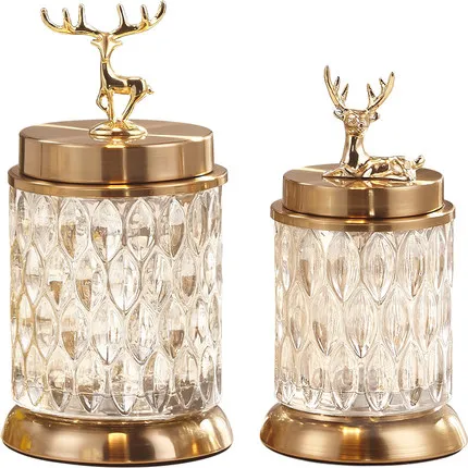 

Modern Tabletop creative deer lids crystal glass transparent jar