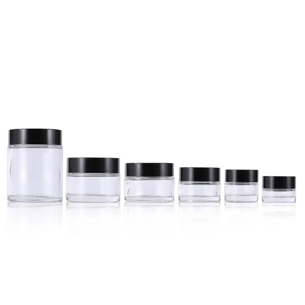 

Glass Jar 5g 100g Empty Refillable Face Cream Jar Cosmetic Jars with Black PET Lids