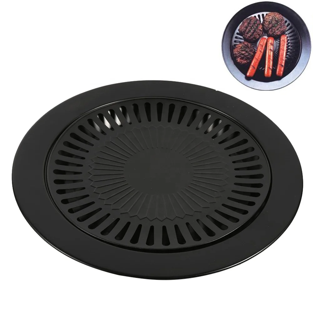 

12Inch Electric Nonstick Grilling Metal Surface Smokeless Korean Bbq Grill Pan Gas Stovetop Plate Outdoor Indoor Barbecue Grill