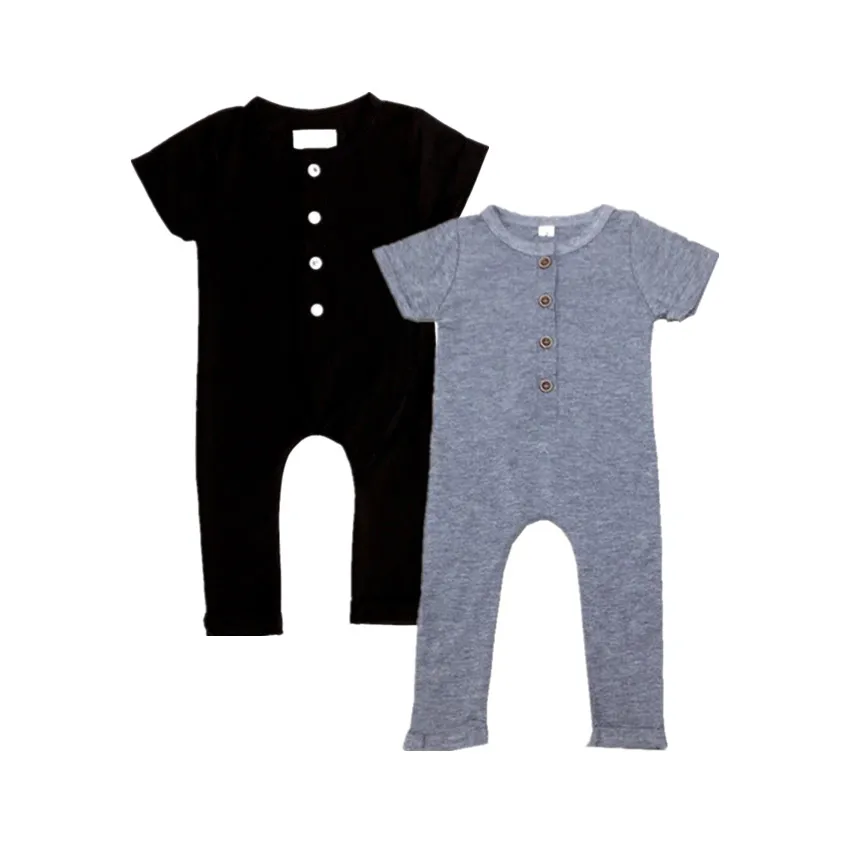 

Baby Boys Girls Rompers Newborn Summer Short-Sleeved Jumpsuit Solid Black Gray Pajamas for Newborns Baby Clothing 2022 New