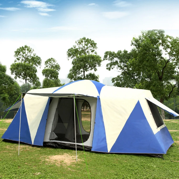 

8+ Persons Three Rooms Large Portable Waterproof Outdoor Camping Tent, Blue