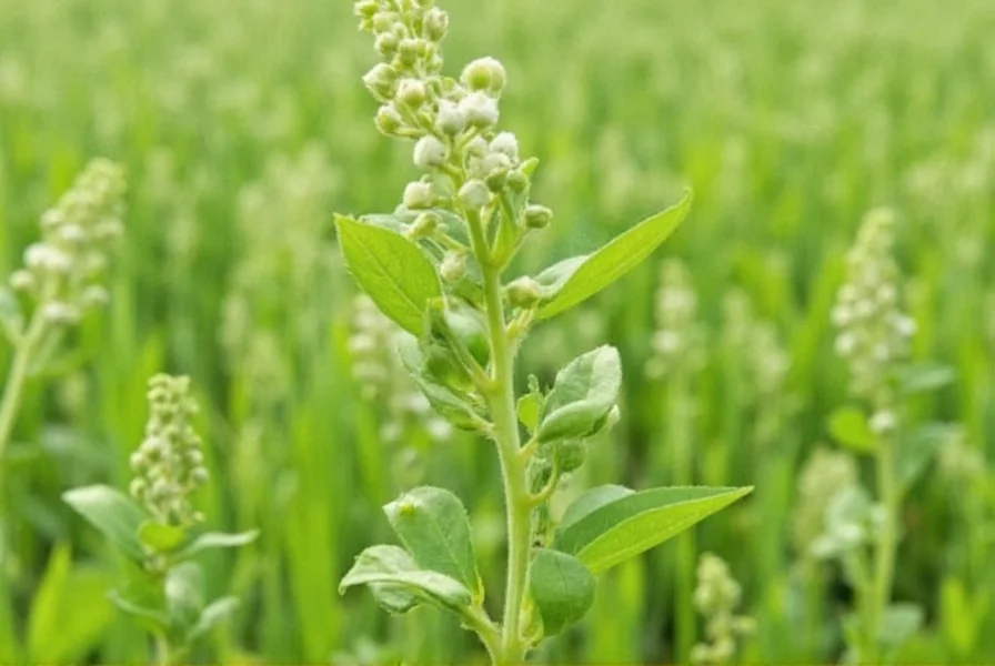 Mustard plants in various growth stages showing healthy green foliage and developing seed pods in a home garden setting