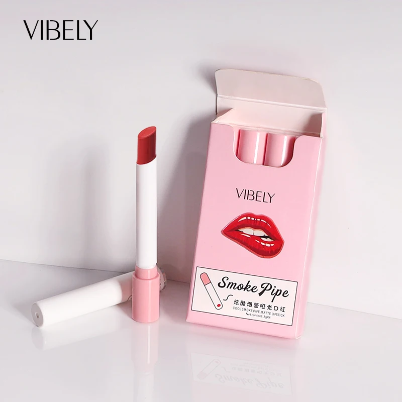 

Hot Sale Long Lasting Waterproof Colorful Unique Cigarette Tube Matte Lipstick Set, 4 combinations