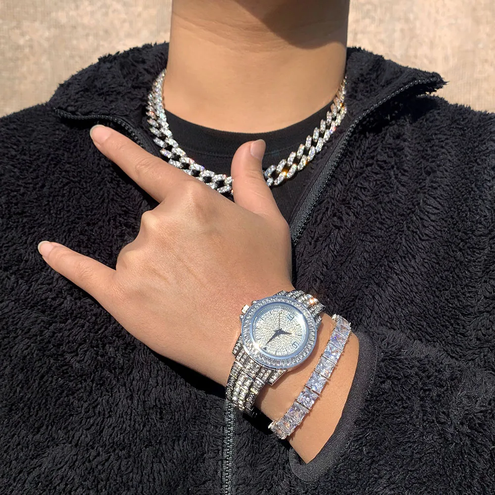 

2022 foxi jewelry Wholesale Hip Hop ice out Luxury Quartz Watches Set 18K Gold Watch Men Jewelry