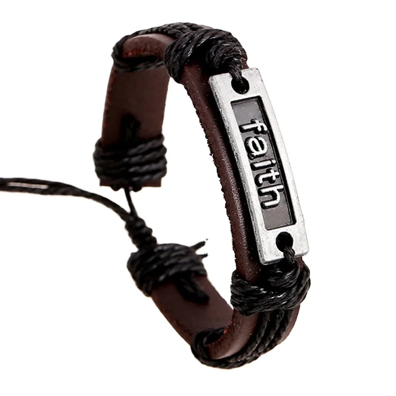 

Retro Design Brown Braided Friendship Bangle Faith Leather Bracelet For Men