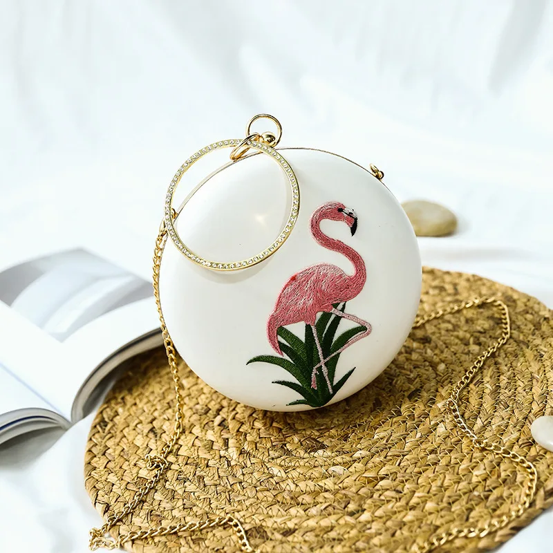 

Pink Flamingo Retro Purse Bag Evening Wallet Bag Women Embroidery Shoulder Clutch Handbag/, As picture