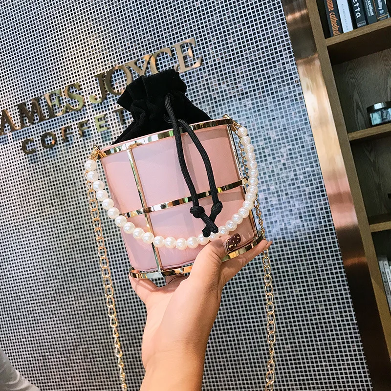

Popular design fashion bucket handbags women pearl hand bags for lady purses