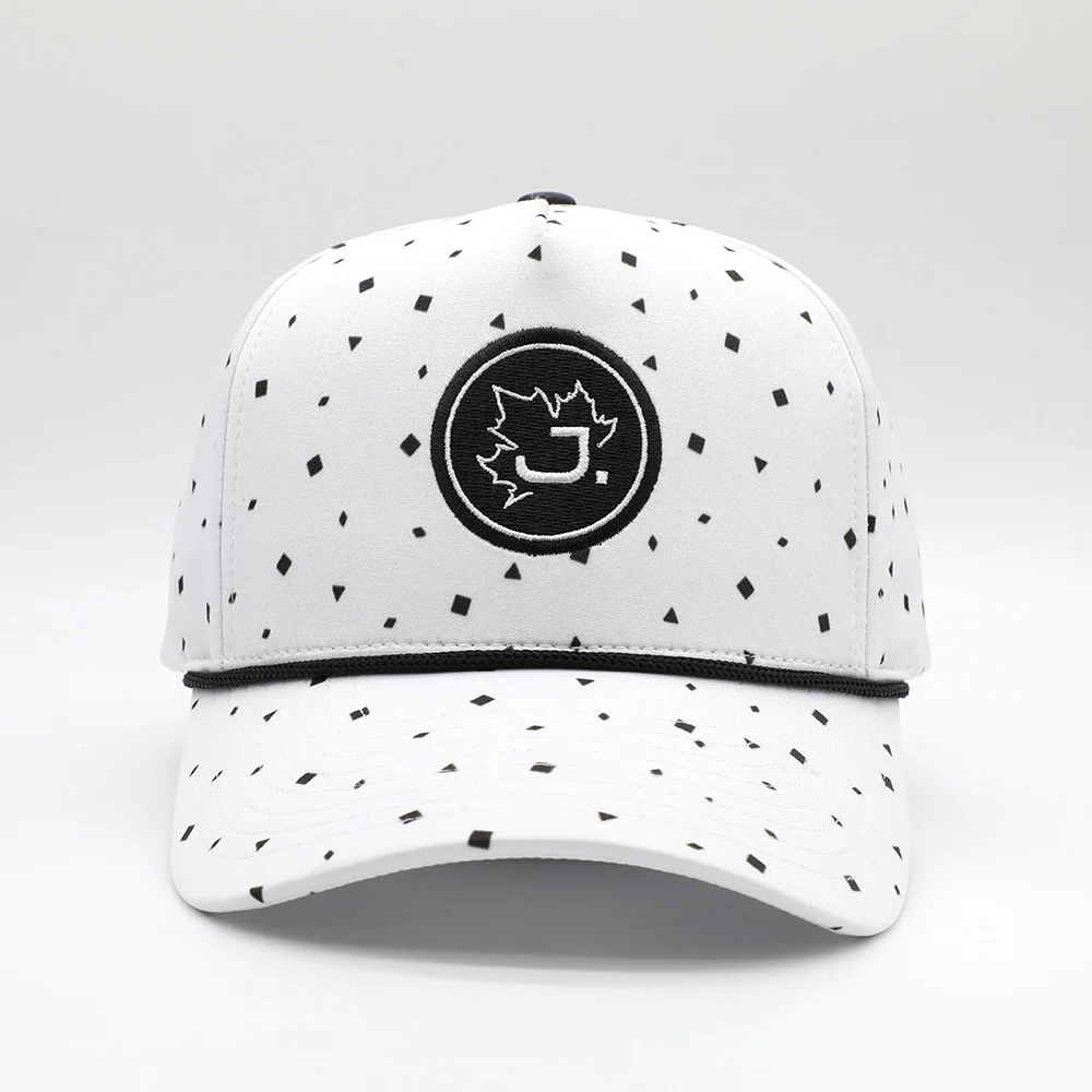 Custom 5 Panel White Unstructured Embroidery Quick Dry Fit Baseball Cap