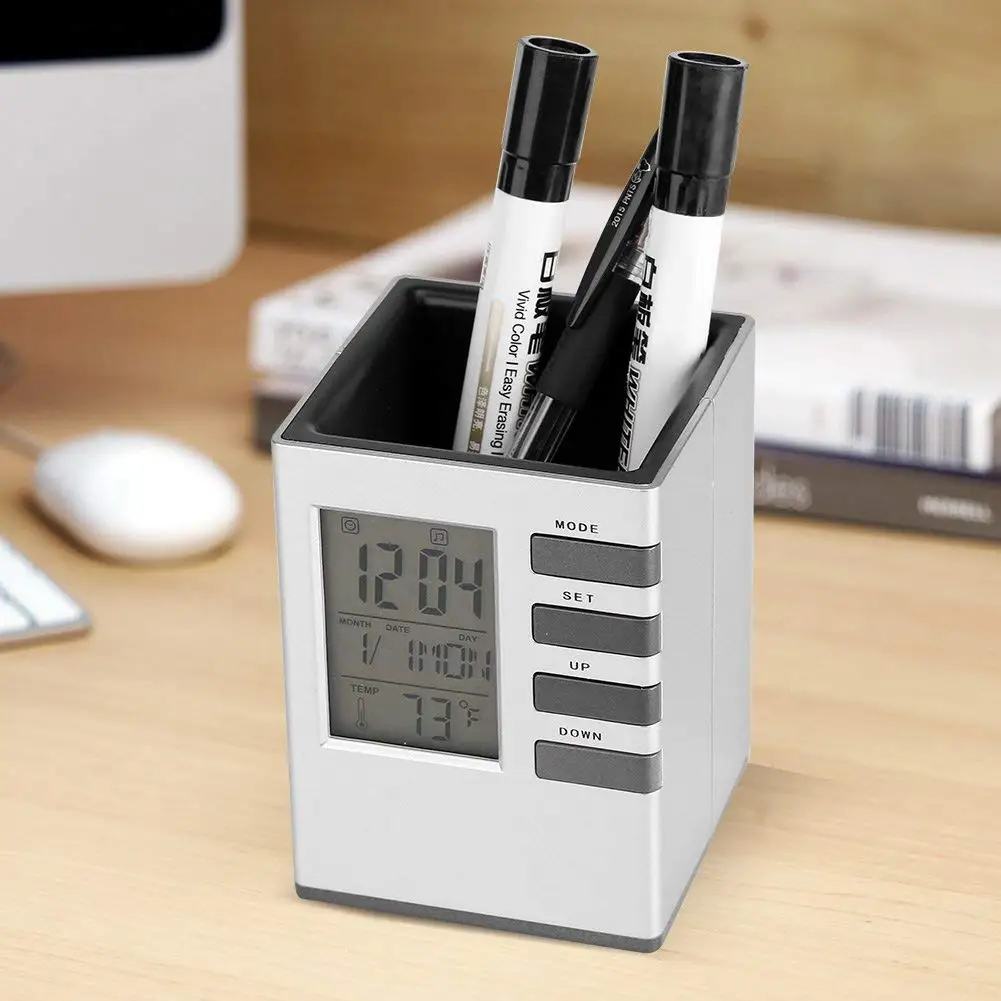 Digital Desktop Table Clock Pen Holder