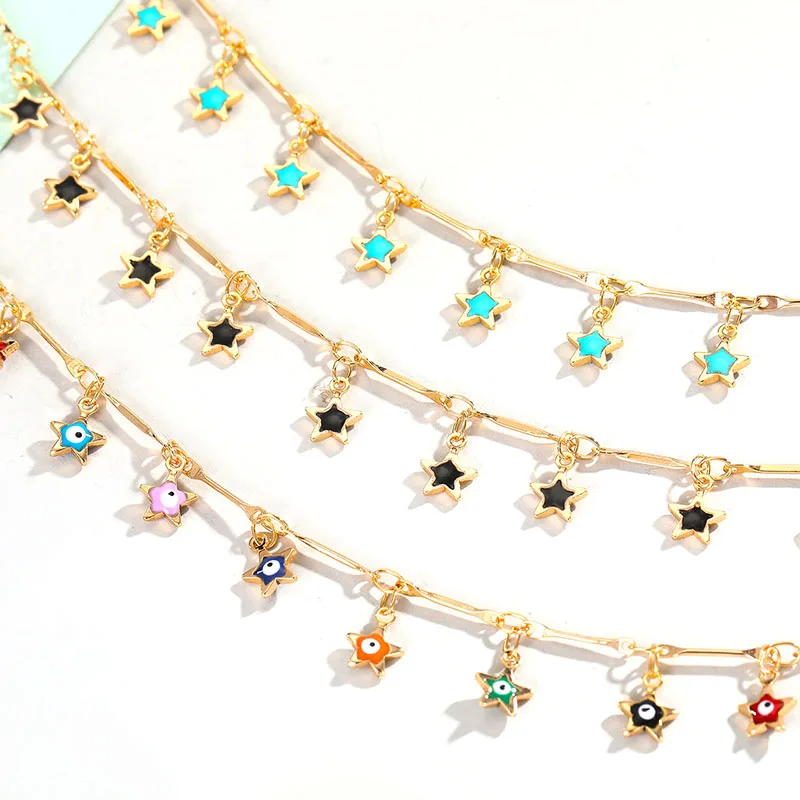 

Women Jewelry Gold Plated Tiny Bead Cute Lucky Moon Eye Anklet, As photo