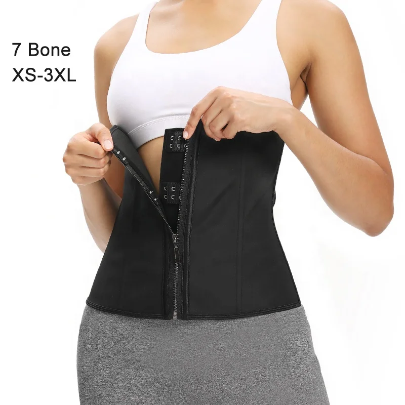 

Dropshipping Suppliers Thin XS Shape Wear Hook And Zip Fajas Gaine Amincissante Women Corset Latex Waist Trainer Steel Bone, Black,skin