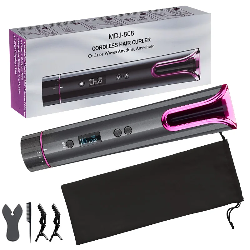 

Skerts Professional USB Rechargeable Auto Rotating Cordless Portable Ceramic Curling Iron Hair Styling Tool Hair Curler