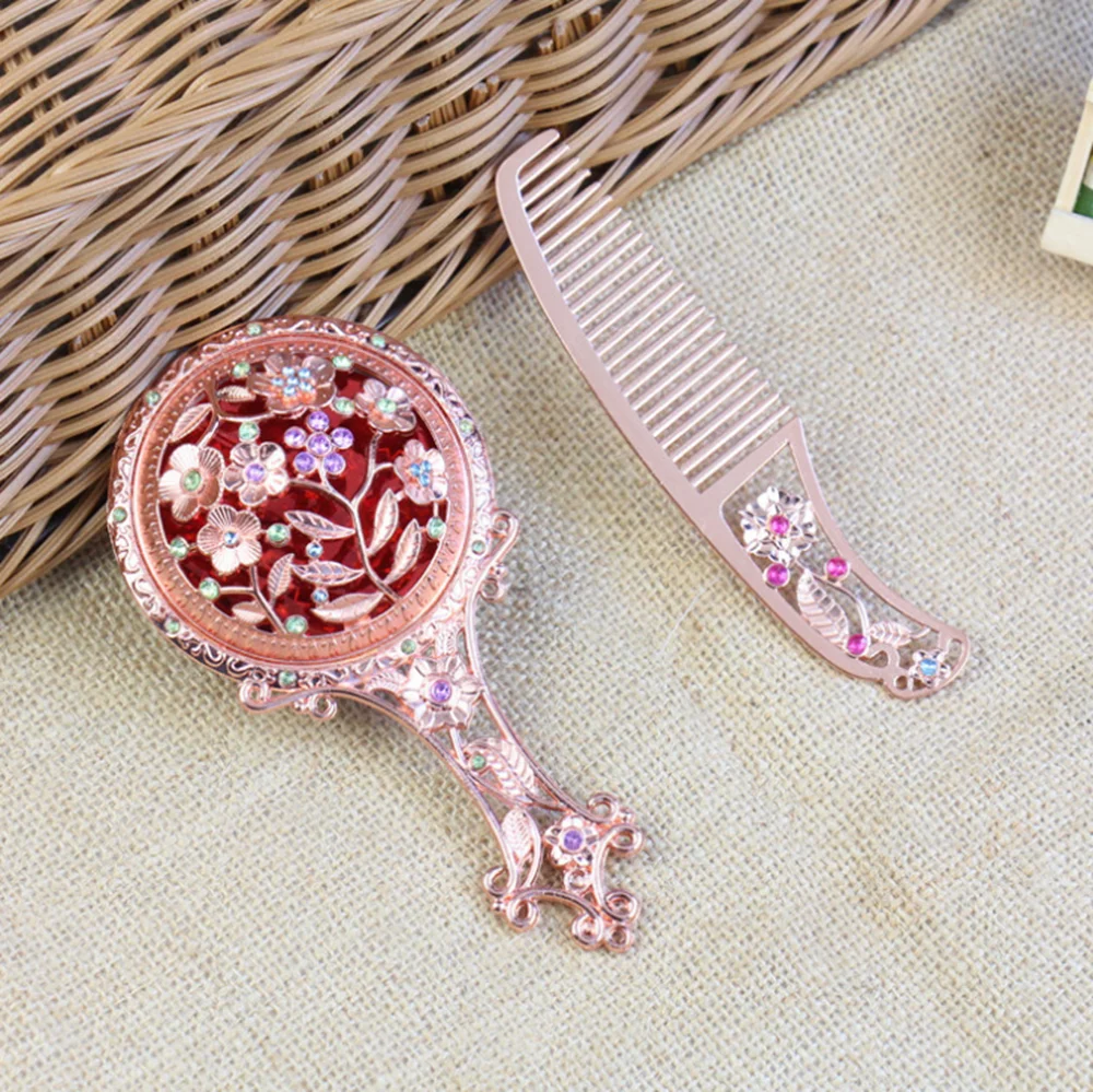 

cheap rose gold hand mirror vintage compact mirror for ladies with gift box, Customized color