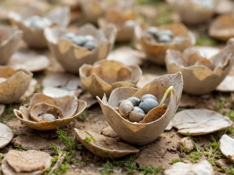 Handmade paper nests with wildflower seeds sprouting