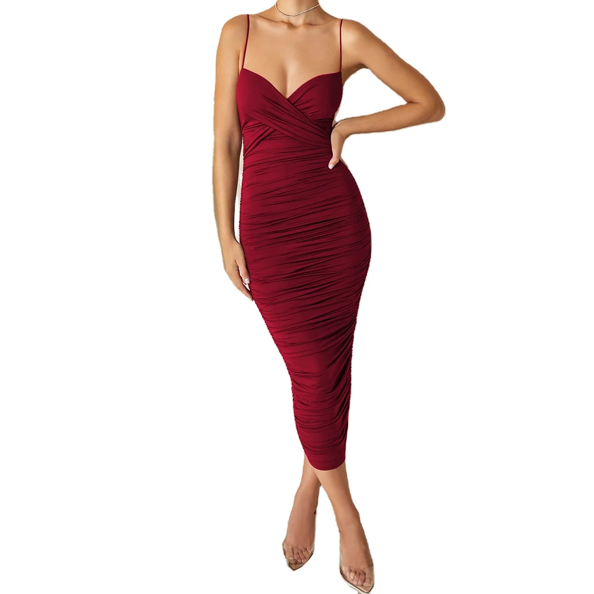 

Latest women dresses casual summer street wear bodycon shape slim fit sling collarless fashion dress, Picture shown