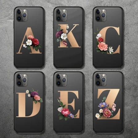 

Custom Floral Gold Initials Letter Alphabet Matte TPU Phone Case Cover For iPhone 11 Pro Max, for iphone xr case initials