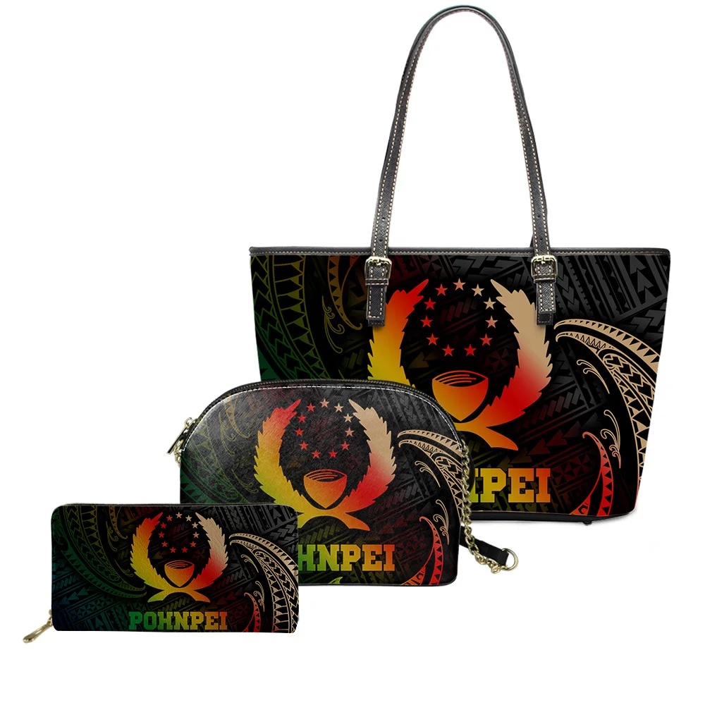 

Custom Polynesian Pohnpei Print Women Purses Handbags Matching Wallets 3 In 1 Luxury Handbags For Women Large Ladies Handbags, Customized color