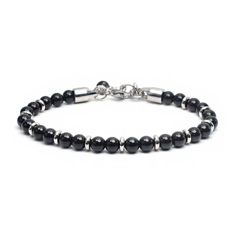 

New Design Stainless Steel Antique Charm Natural Stone Matte Black Bead Men Bracelet