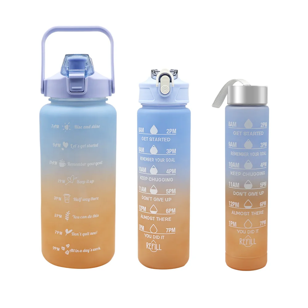 

Save Shipping Cost 3in1 Water Bottles 2l 750ml 300ml Plastic Set 3 Pcs Motivational Sports Water Bottle