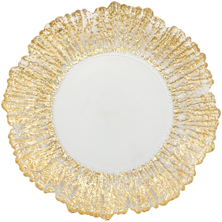 

2021 best dinnerware custom modern gold glass plate charger plates for dinner