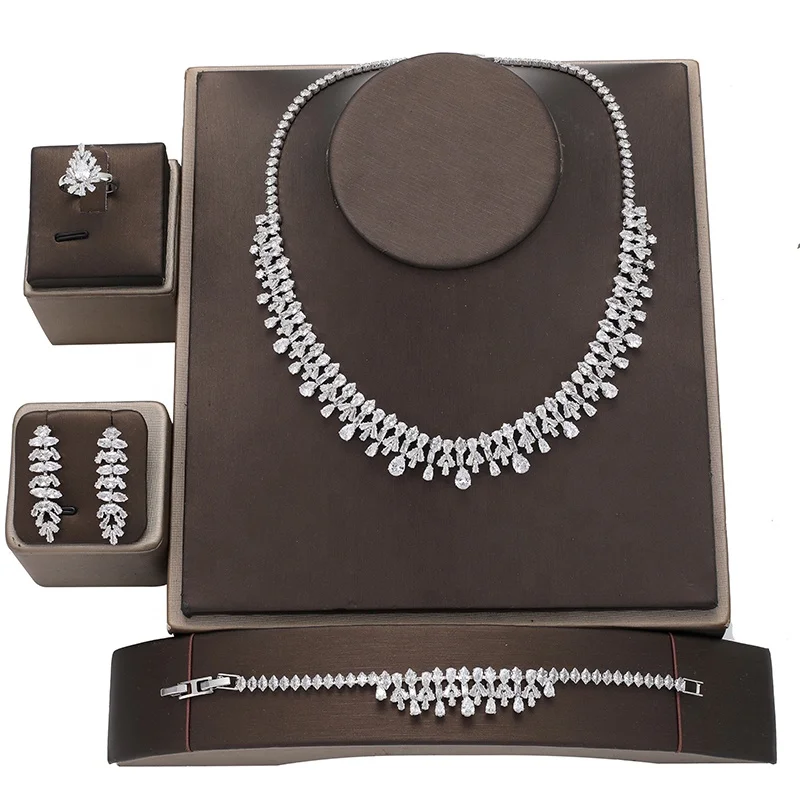 Dubai Bridal AAA Cubic Zirconia Luxury Jewellery  Necklace Nigeria Fashion Saudi Arabia Wedding Accessories Jewelry Sets  BN8238