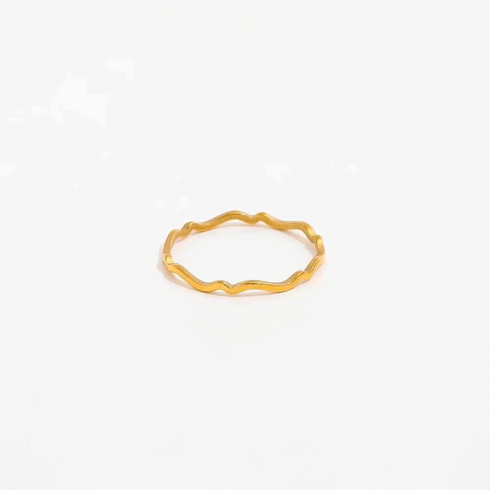 Joolim Jewelry Wholesale 18K Gold Plated Irregular Waved Stainless Steel Dainty Ring for Women Jewelry Wholesale