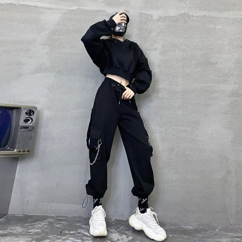 

Punk Oversized Cargo Pants Women Gothic Streetwear Black Chain Harajuku Hippie Korean Street Style Trousers Female Hip Hop
