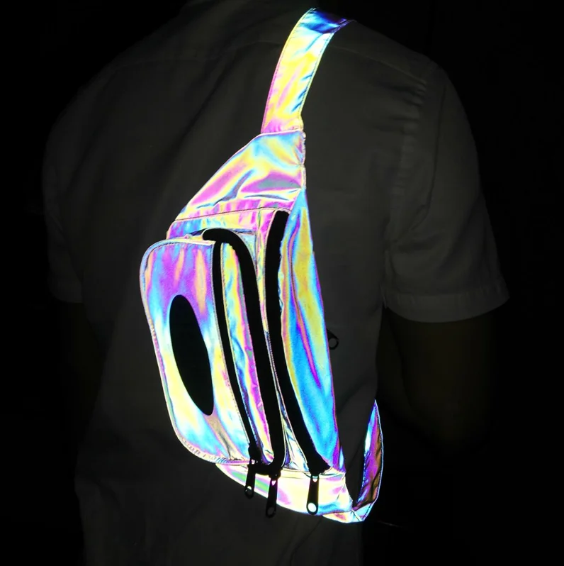 

wholesale high light new rainbow colorful waterproof small hip belt daily sports running reflective mobile phone waist bags, Reflective rainbow color