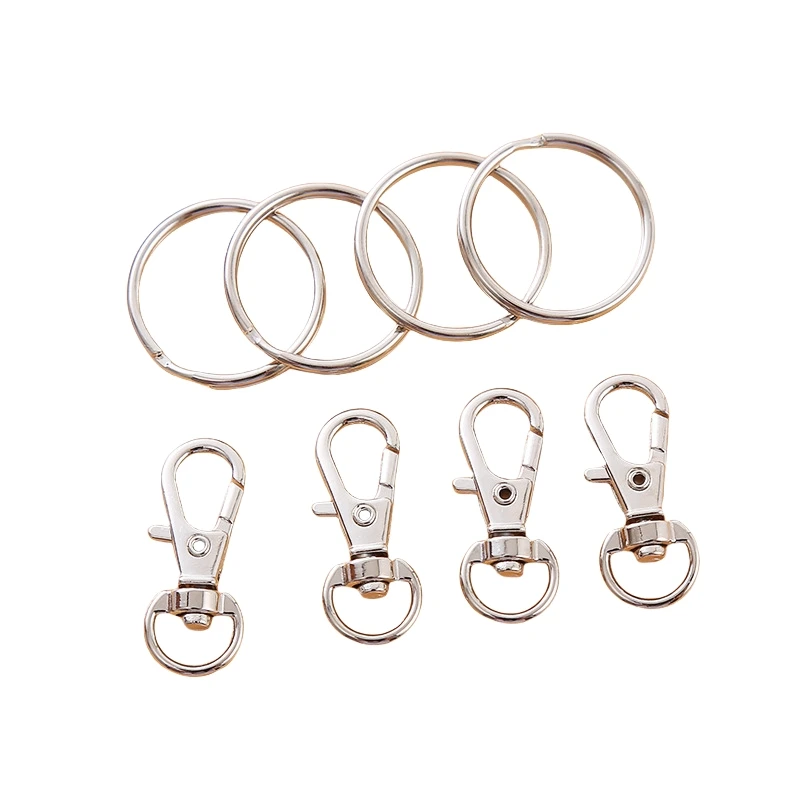 50pcs Lobster Clasp Keyring Bulk DIY Key Chains Accessory Lobster Claw Clasp with Key Rings Swivel Lanyard Clip Snap Hook Buckle