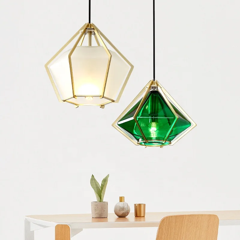 

Simig lighting modern luxury mini white and green glass shade metal cage bedside dining ceiling pendant light